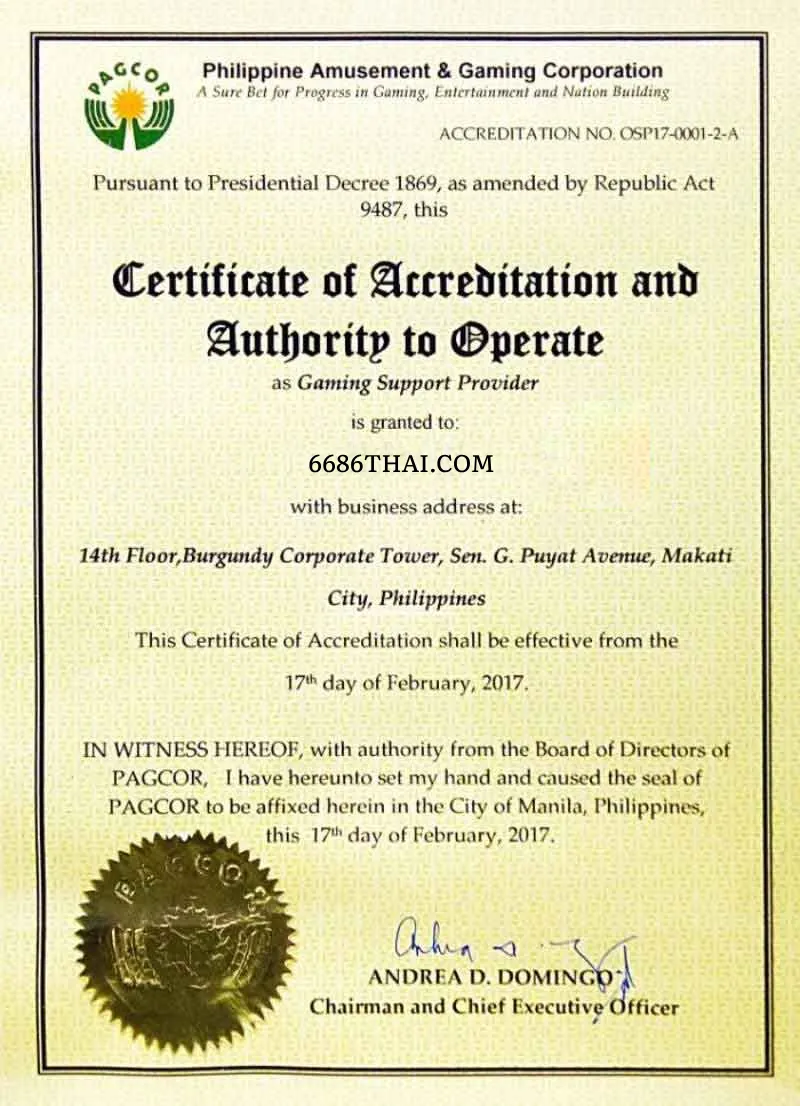 6686THAI PAGCOR LICENSEE
